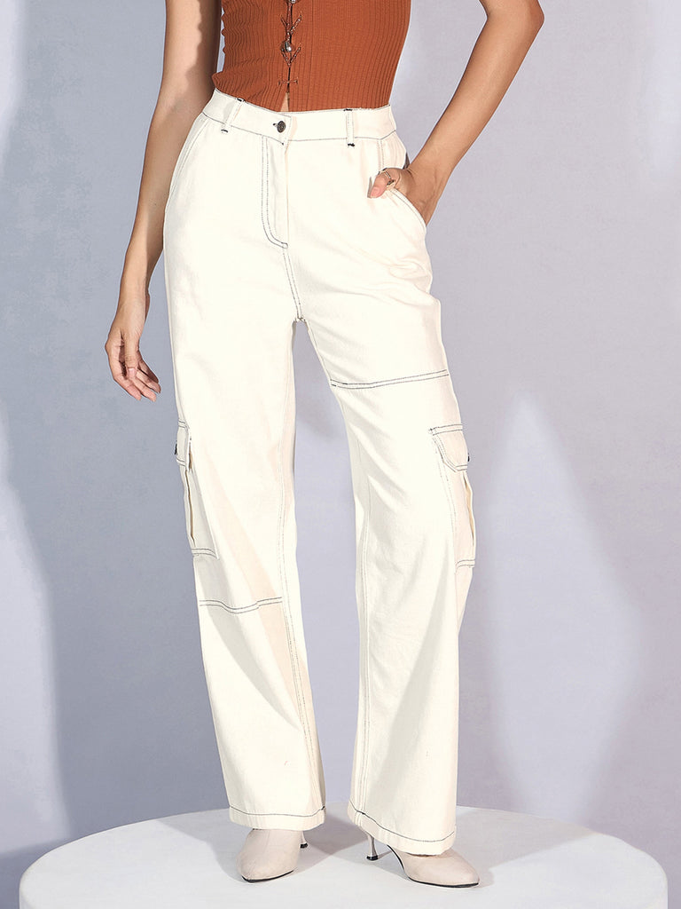 Women's White Solid Jean