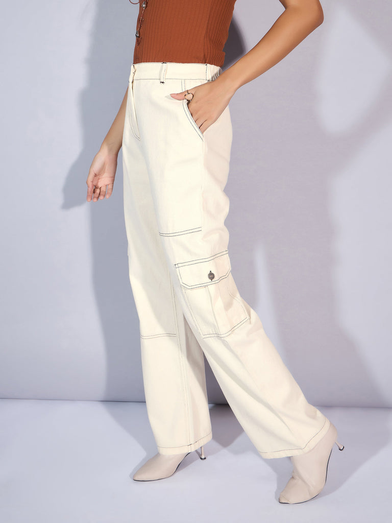 Women's White Solid Jean