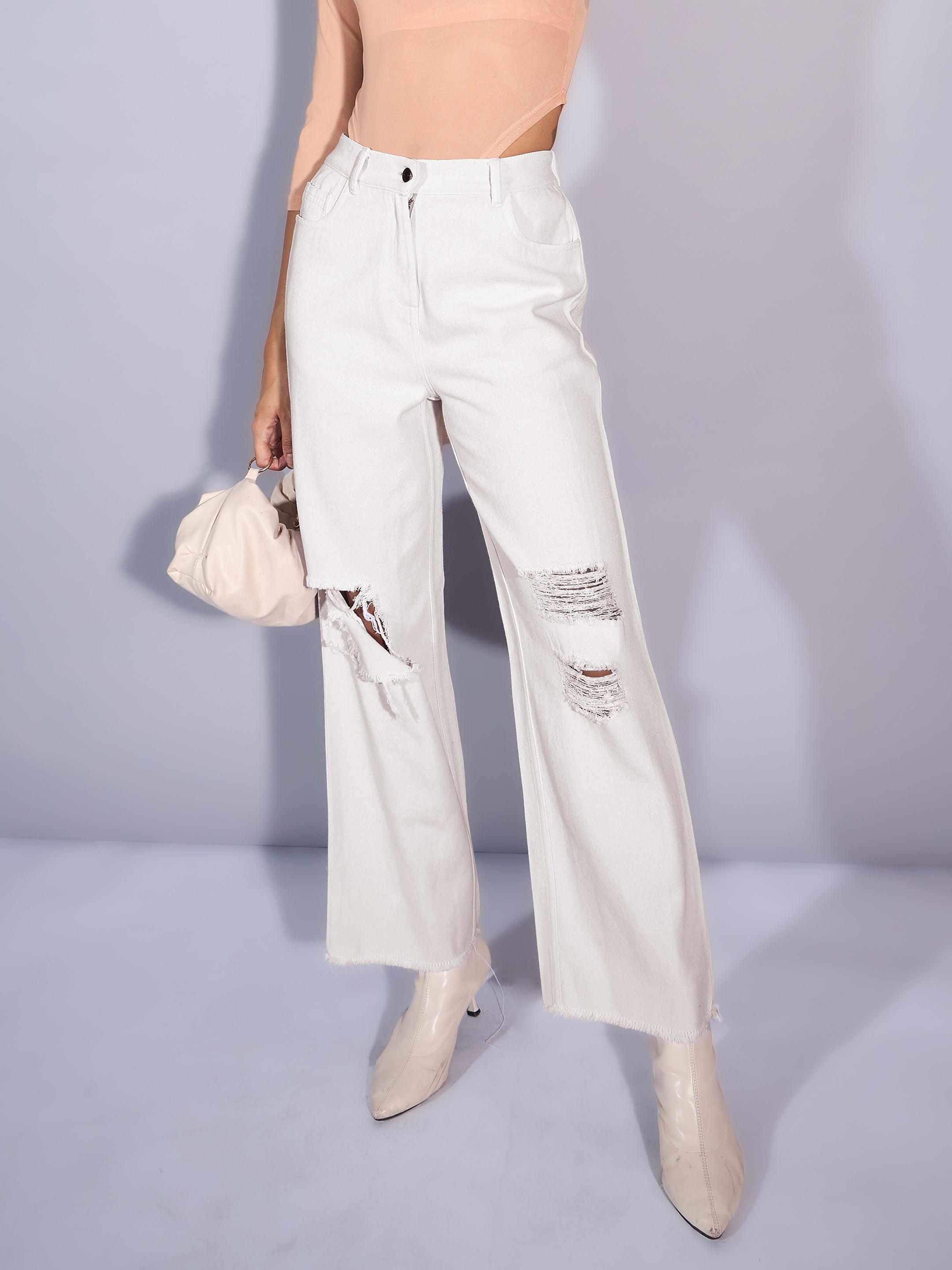 Women's White Solid Jean - Sassafras