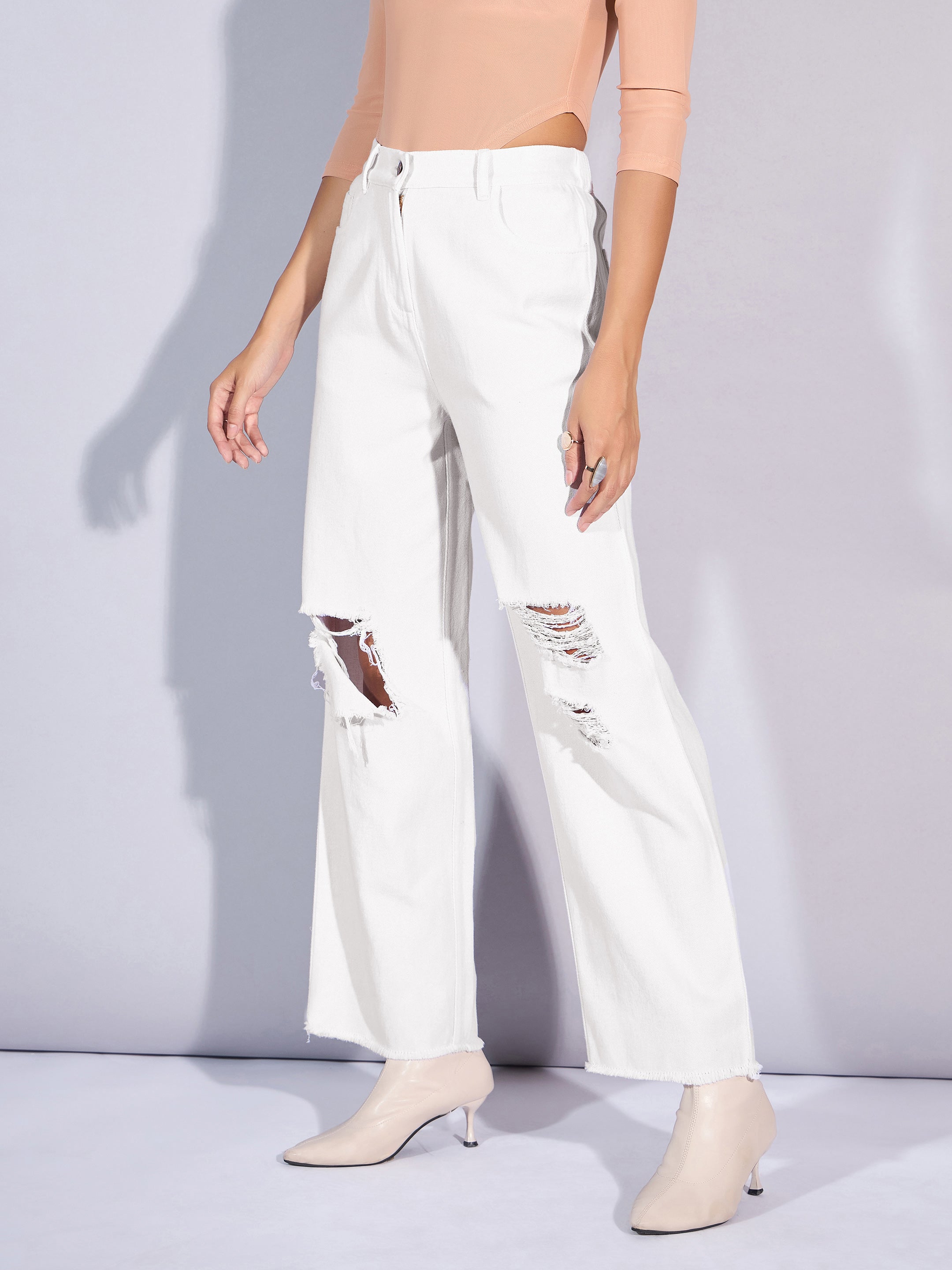 Women's White Solid Jean - Sassafras