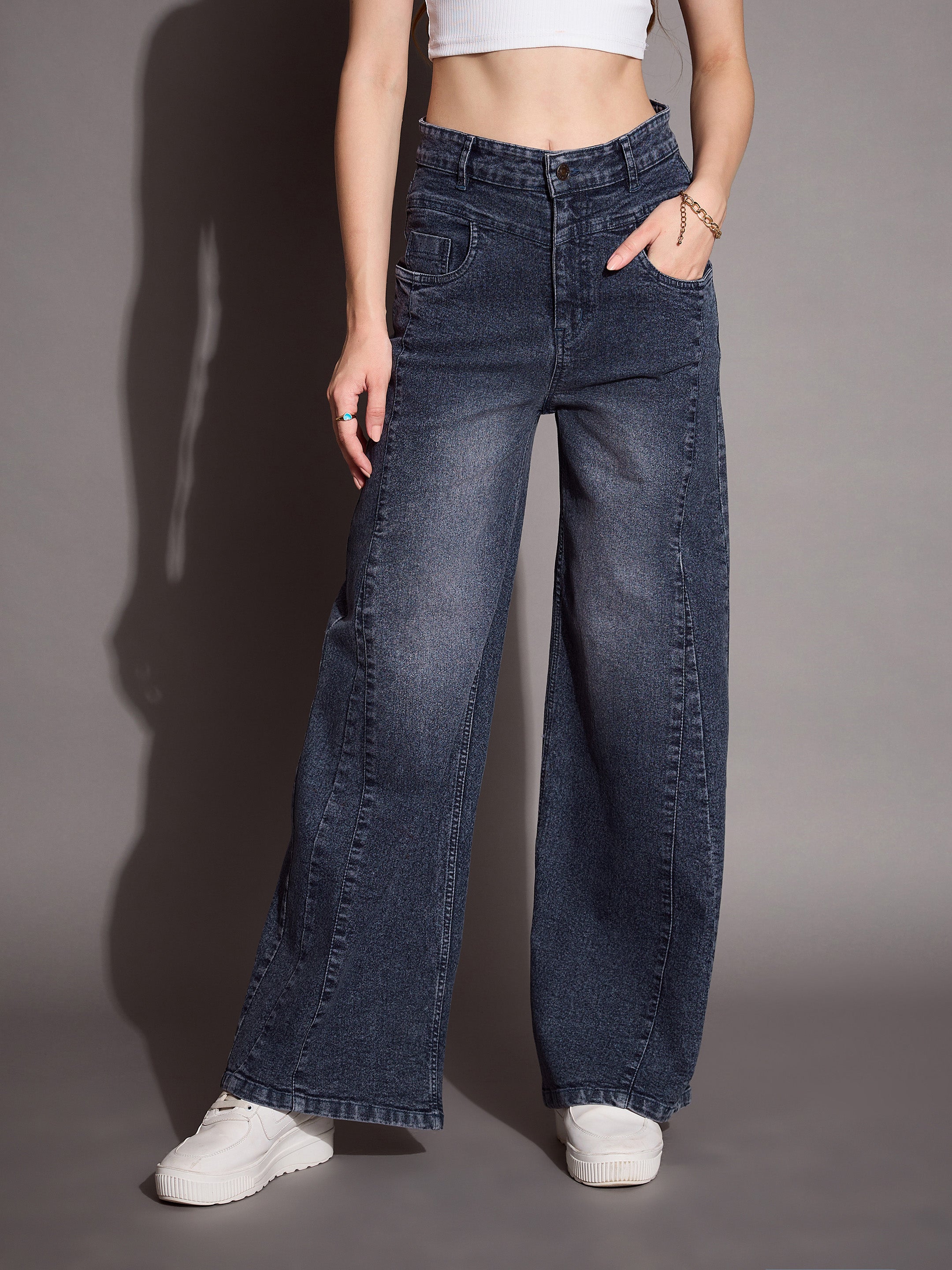 Women's Blue Solid Jean - Sassafras