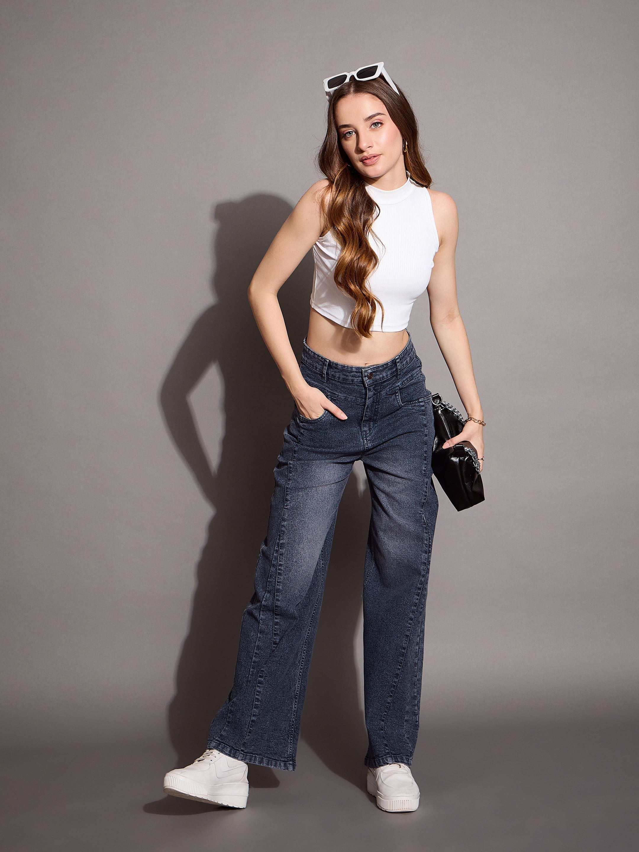 Women's Blue Solid Jean - Sassafras