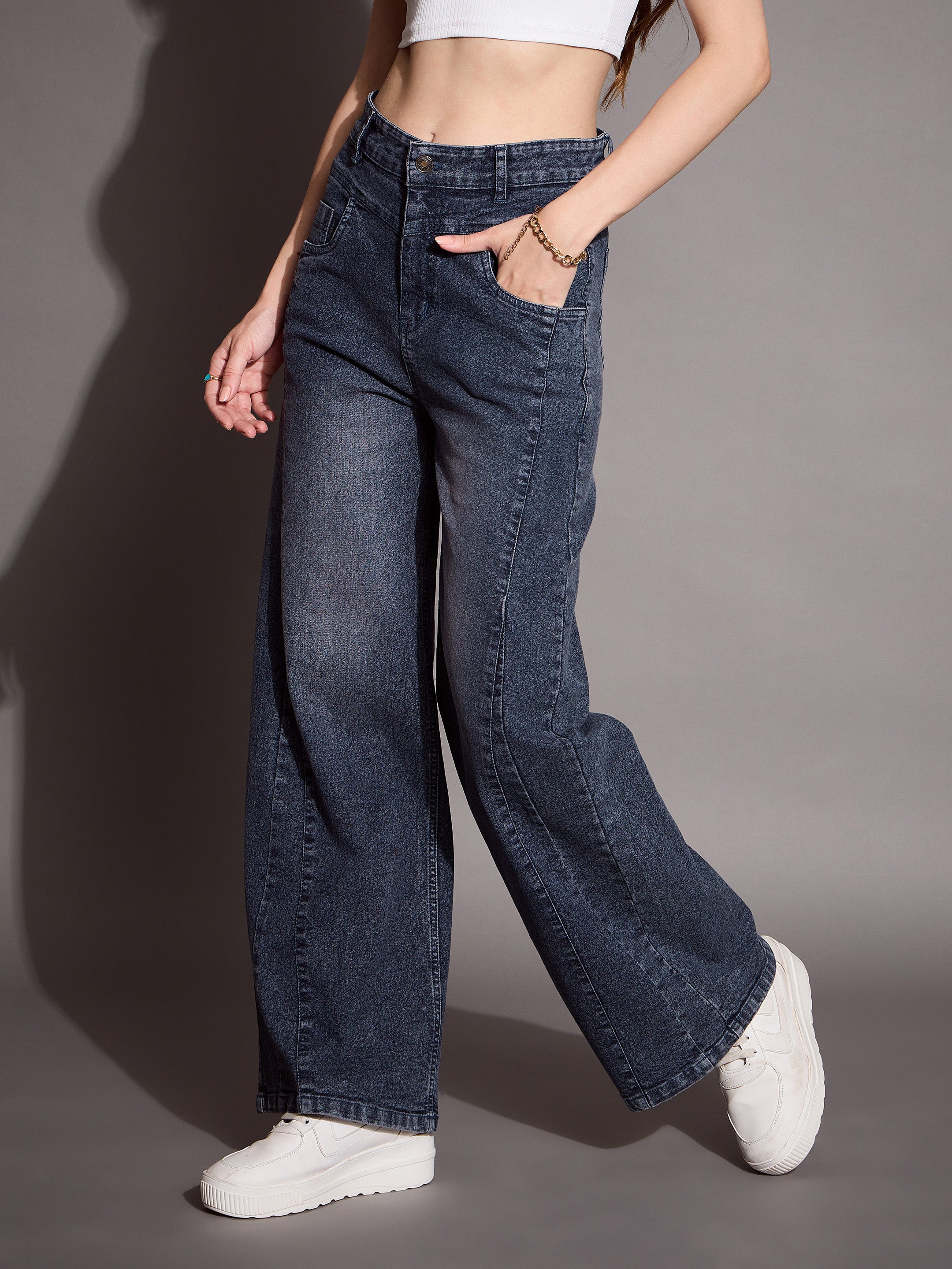 Women's Blue Solid Jean - Sassafras