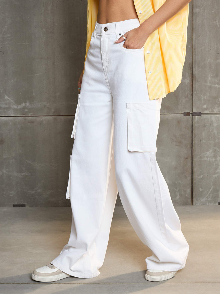 Women's White Box Pocket Straight Premium Jea