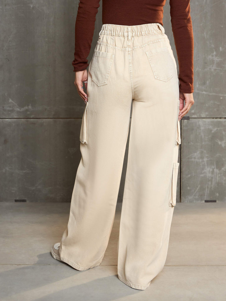 Women's Beige Box Pocket Straight Premium Jea