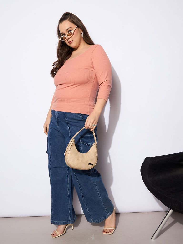 Women's Navy Denim Front Seam Side Pockets Straight Jea