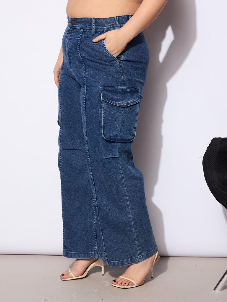 Women's Navy Denim Front Seam Side Pockets Straight Jea
