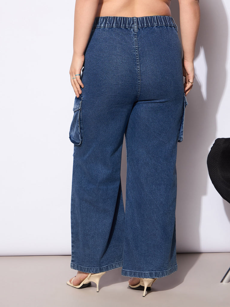 Women's Navy Denim Front Seam Side Pockets Straight Jea