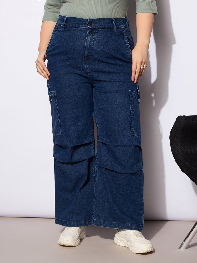 Women's Navy Denim Side Pockets Straight Jea