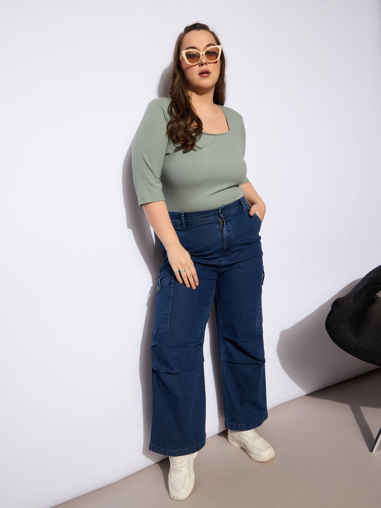 Women's Navy Denim Side Pockets Straight Jea