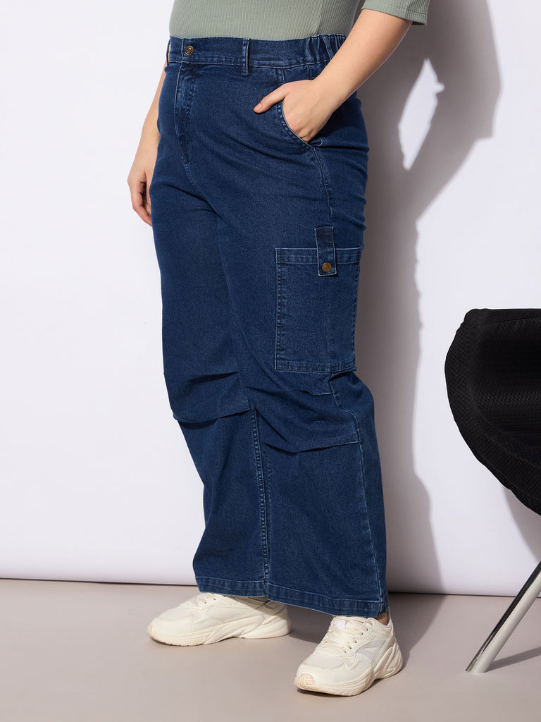 Women's Navy Denim Side Pockets Straight Jea