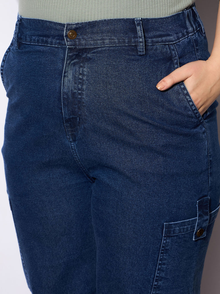 Women's Navy Denim Side Pockets Straight Jea