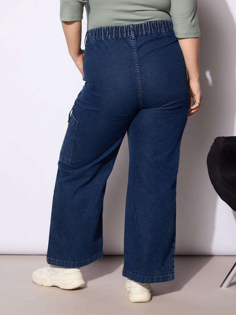 Women's Navy Denim Side Pockets Straight Jea