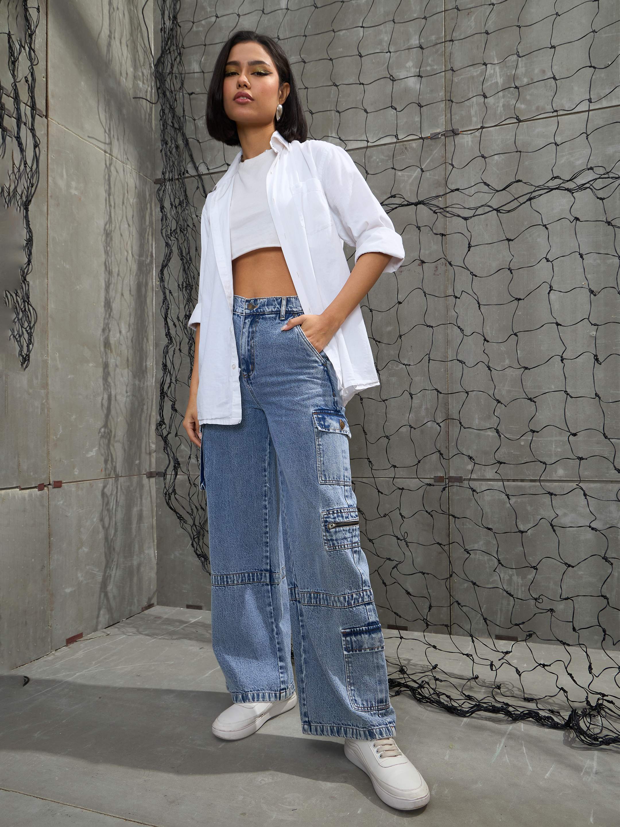 Women's Ice Blue Denim Straight Fit Jea