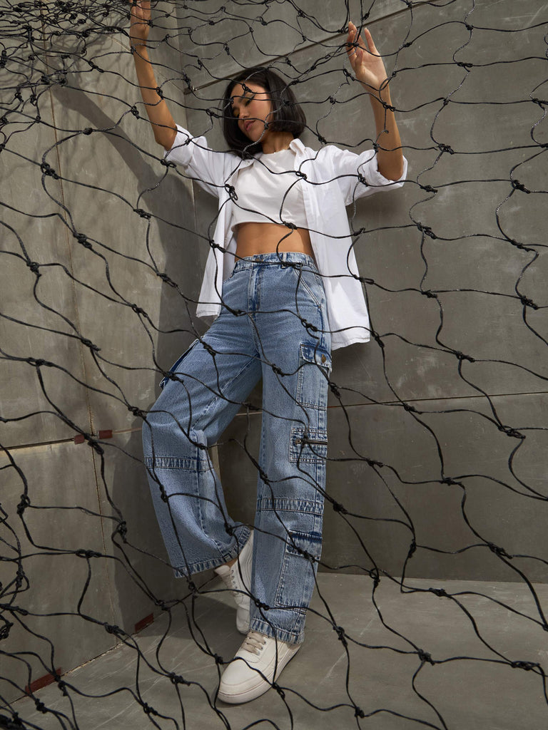 Women's Ice Blue Denim Straight Fit Jea