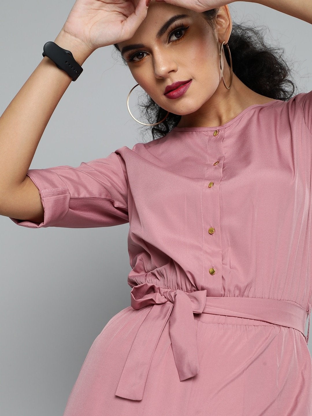 Women's Dusty Pink Front Button Regular Jumpsuit