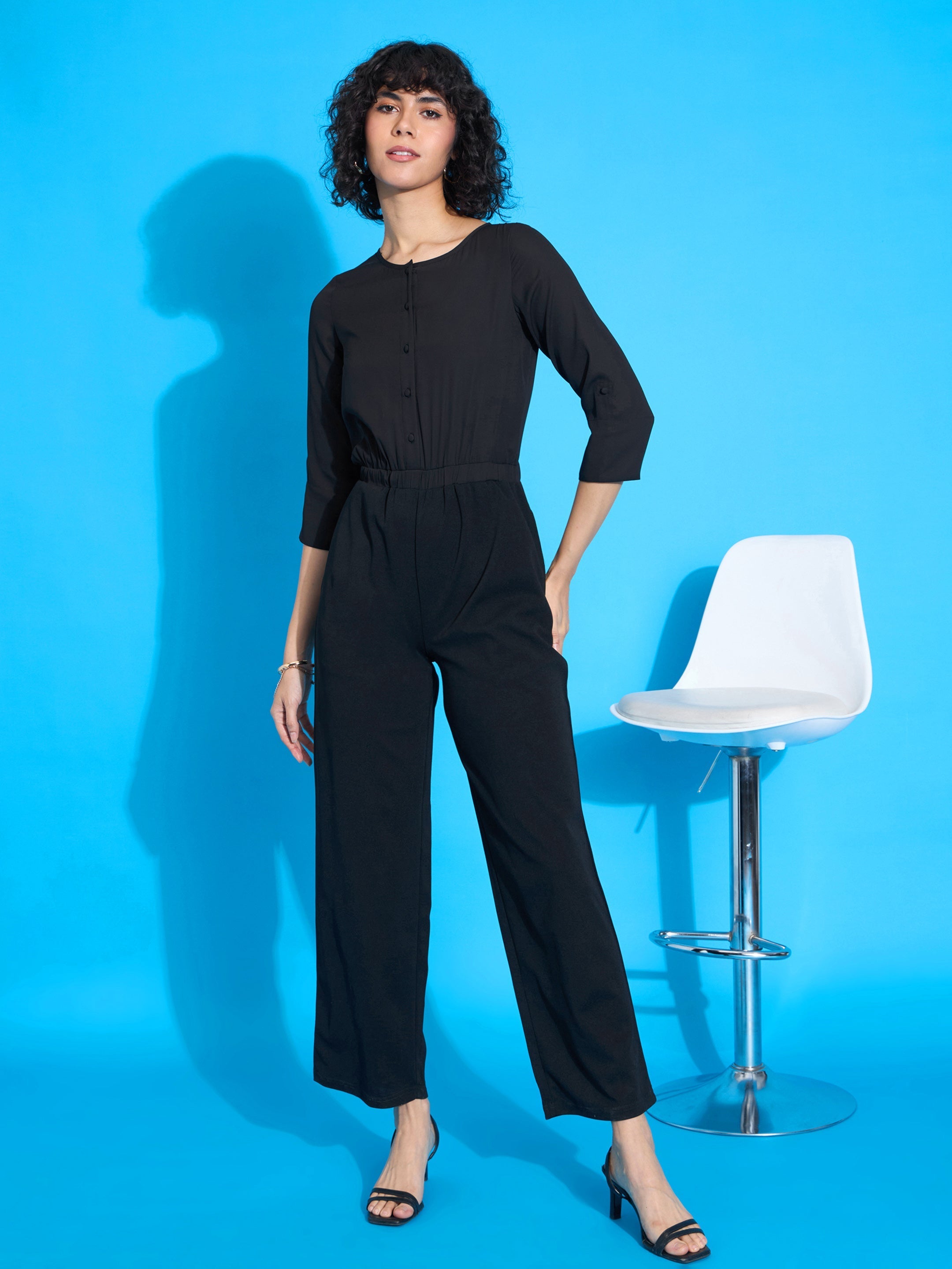 Women's Black Solid Jumpsuit - Sassafras