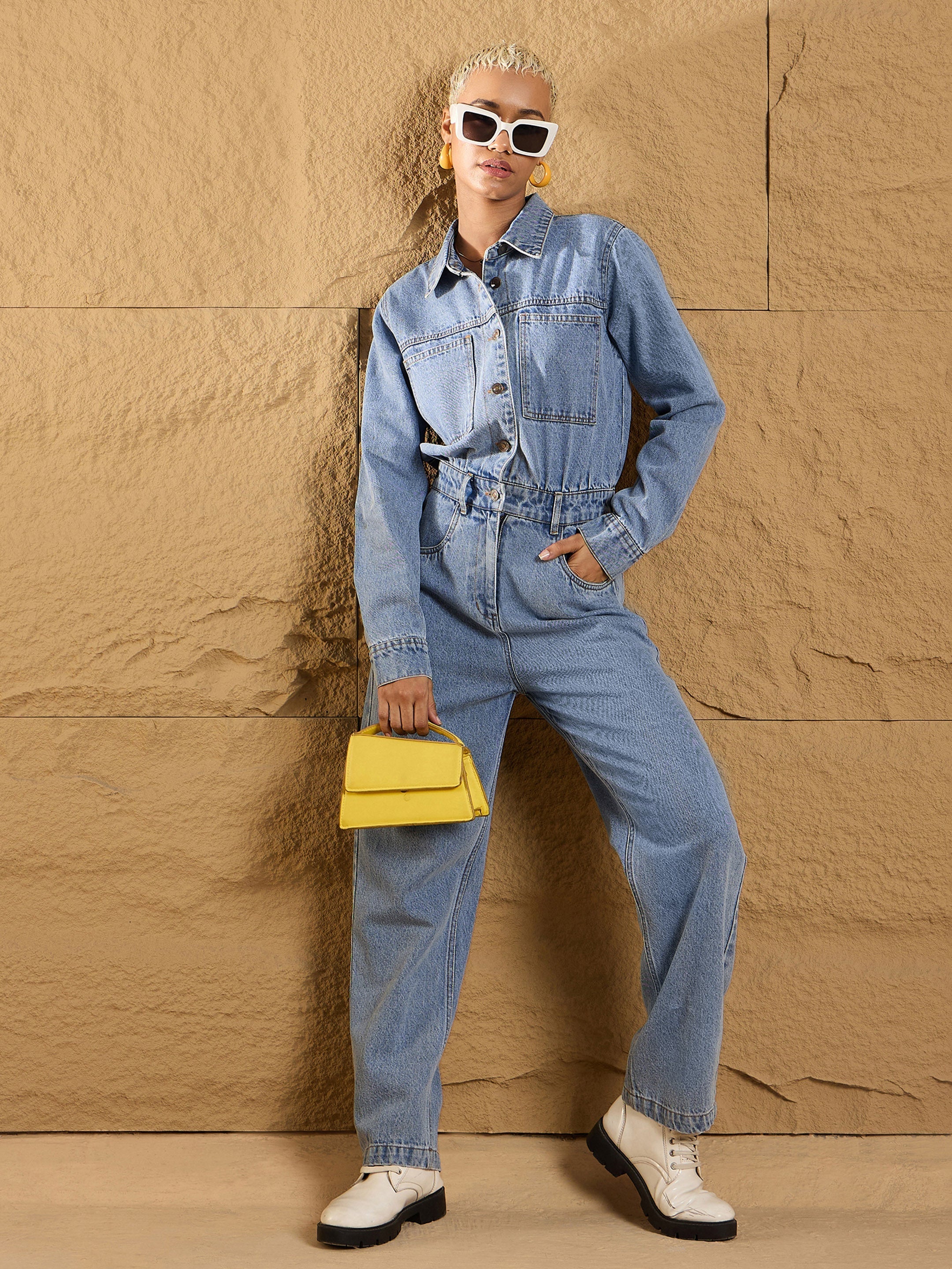 Women's Blue Denim Jumpsuit - Sassafras