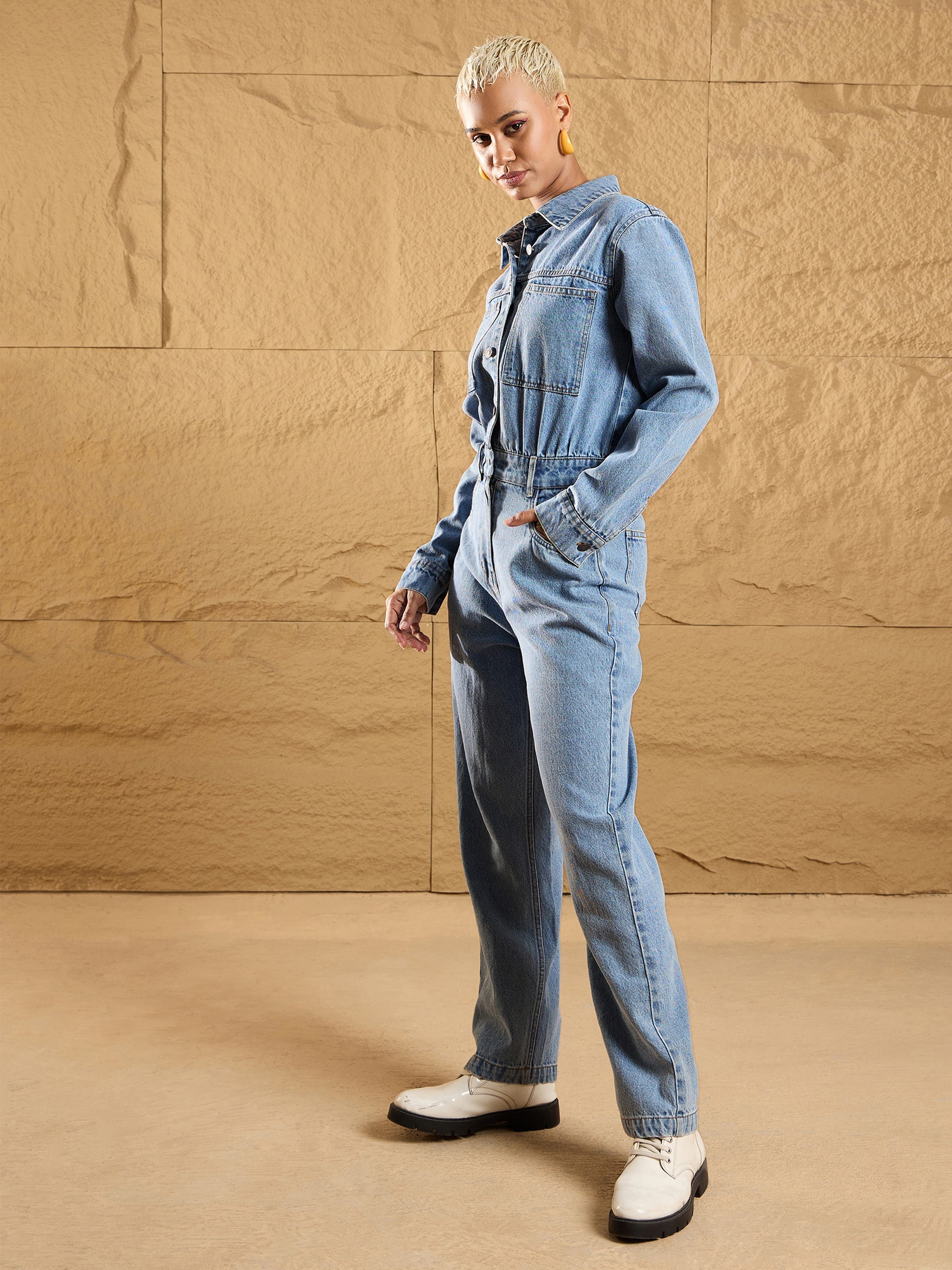 Women's Blue Denim Jumpsuit - Sassafras