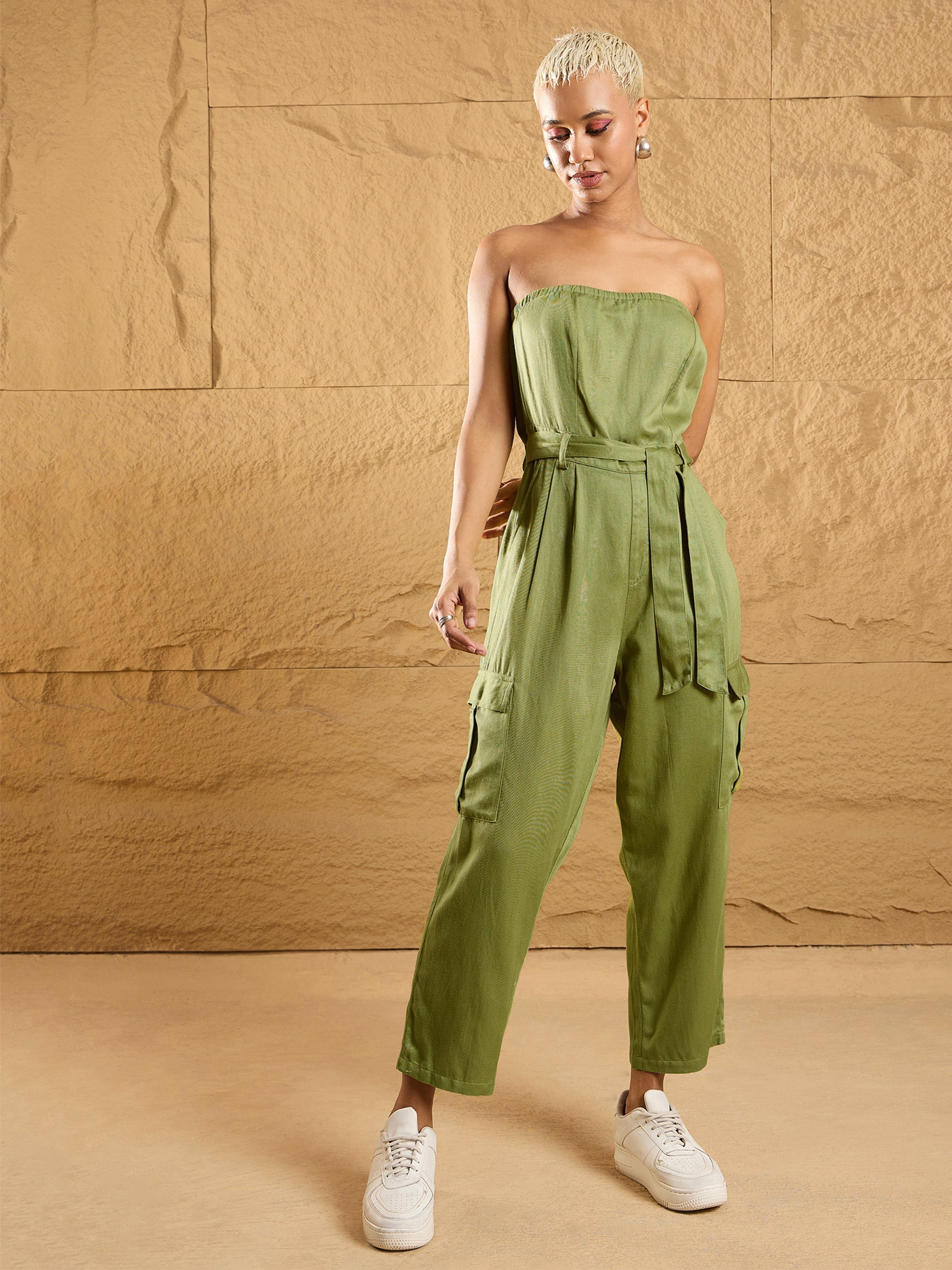 Women's Olive Solid Jumpsuit - Sassafras