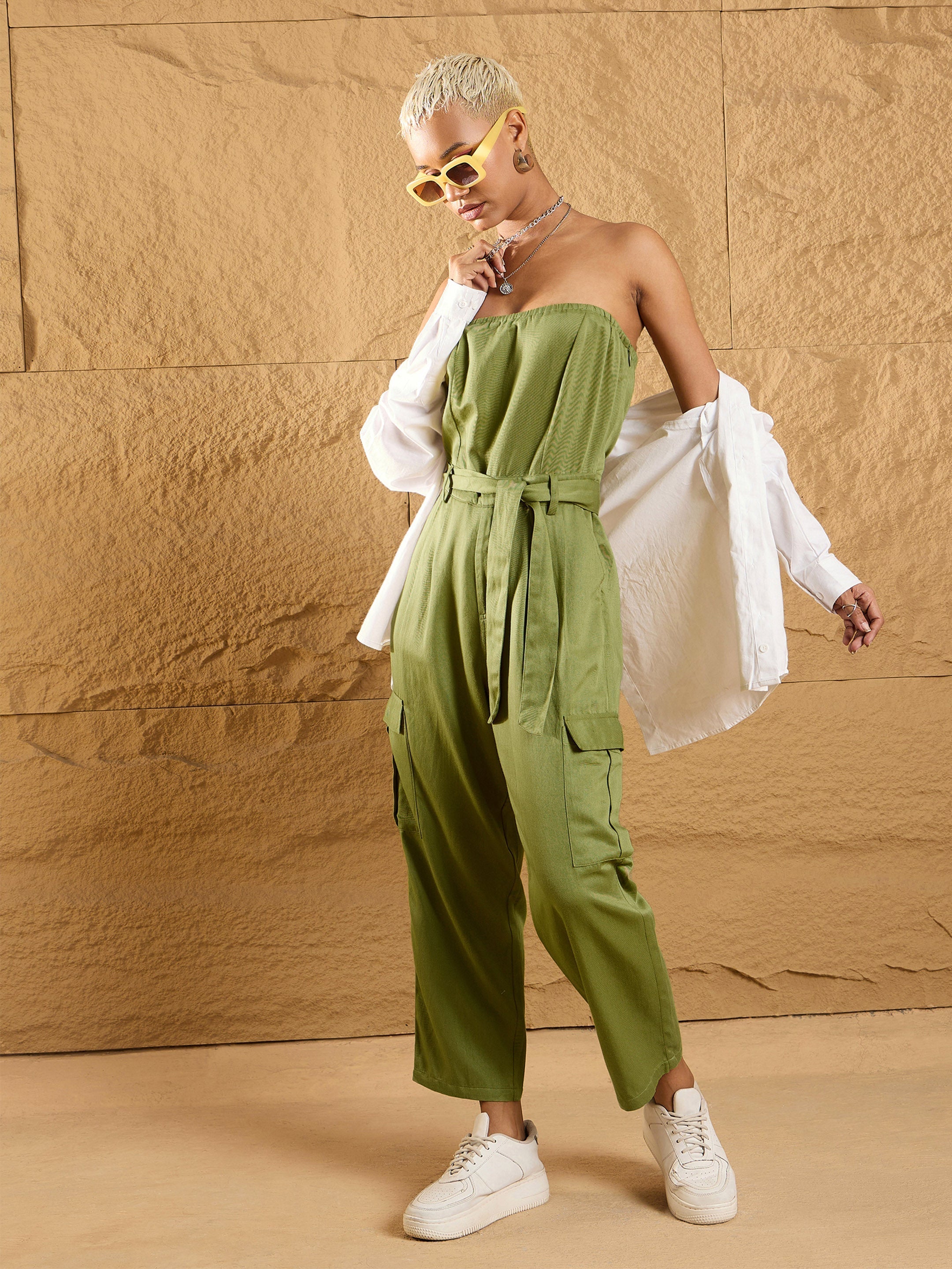 Women's Olive Solid Jumpsuit - Sassafras