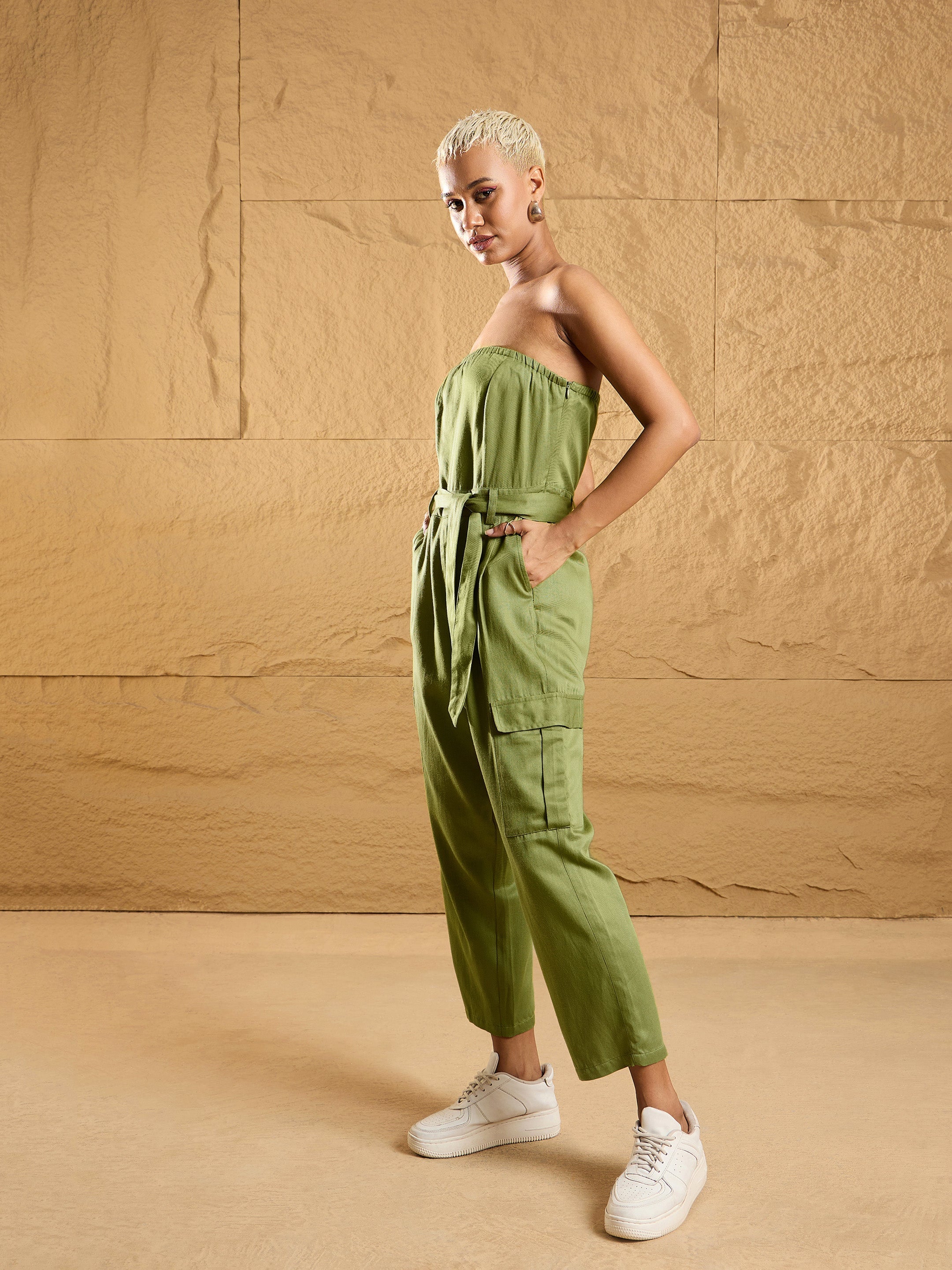 Women's Olive Solid Jumpsuit - Sassafras