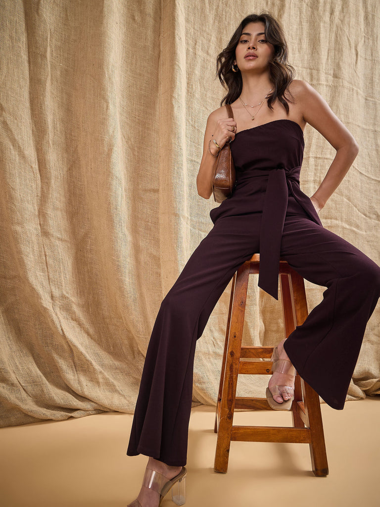 Women's Burgundy Solid Jumpsuit