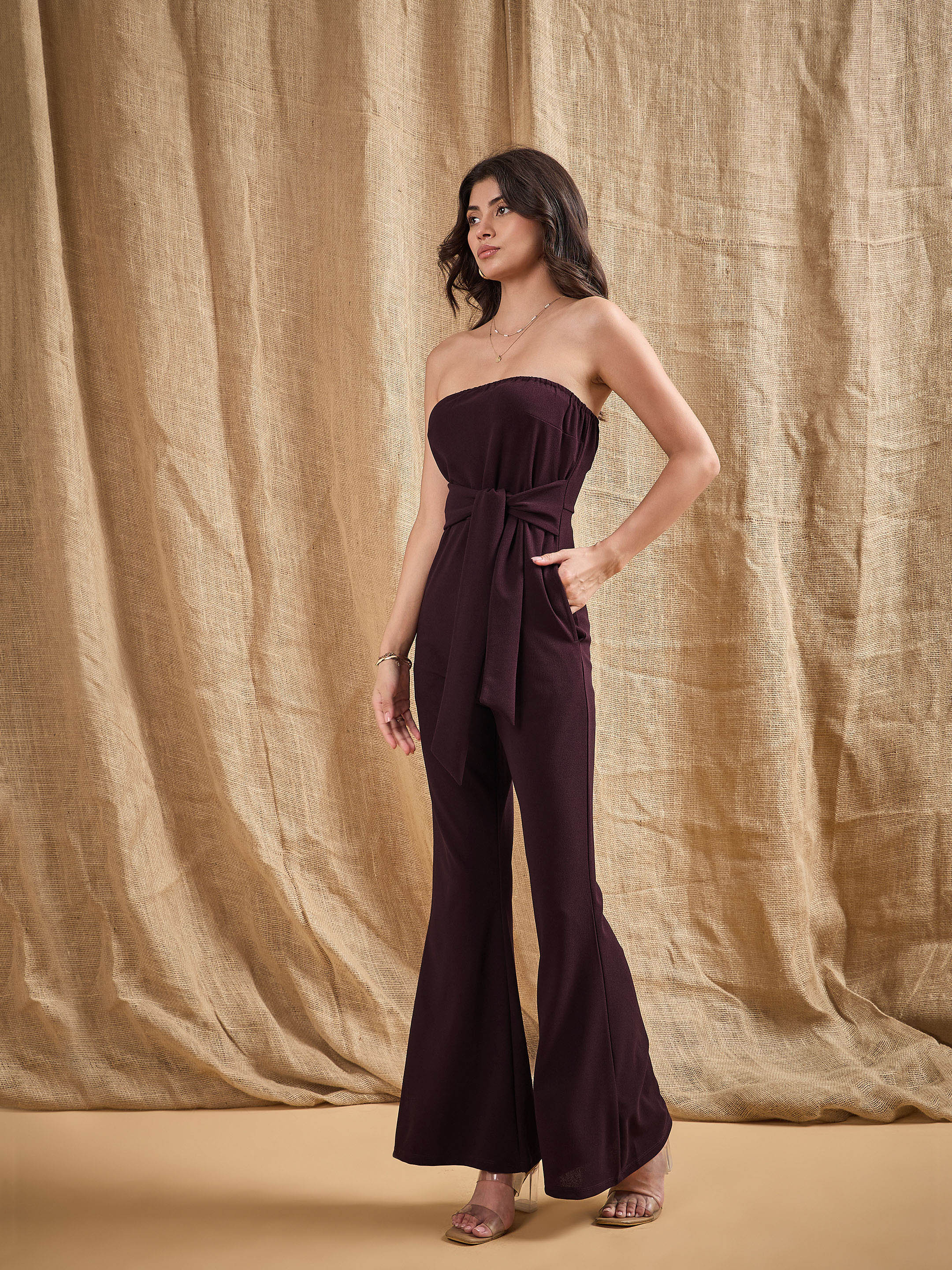 Women's Burgundy Solid Jumpsuit - Sassafras