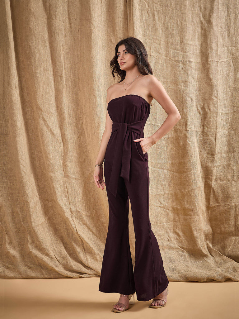 Women's Burgundy Solid Jumpsuit