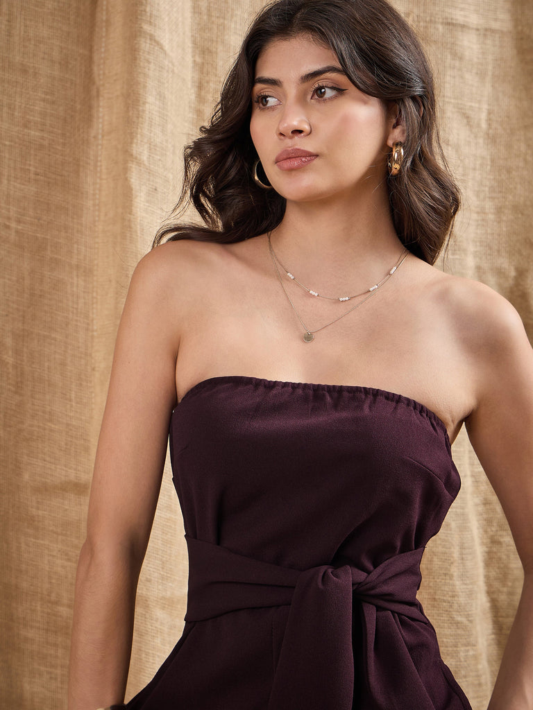 Women's Burgundy Solid Jumpsuit