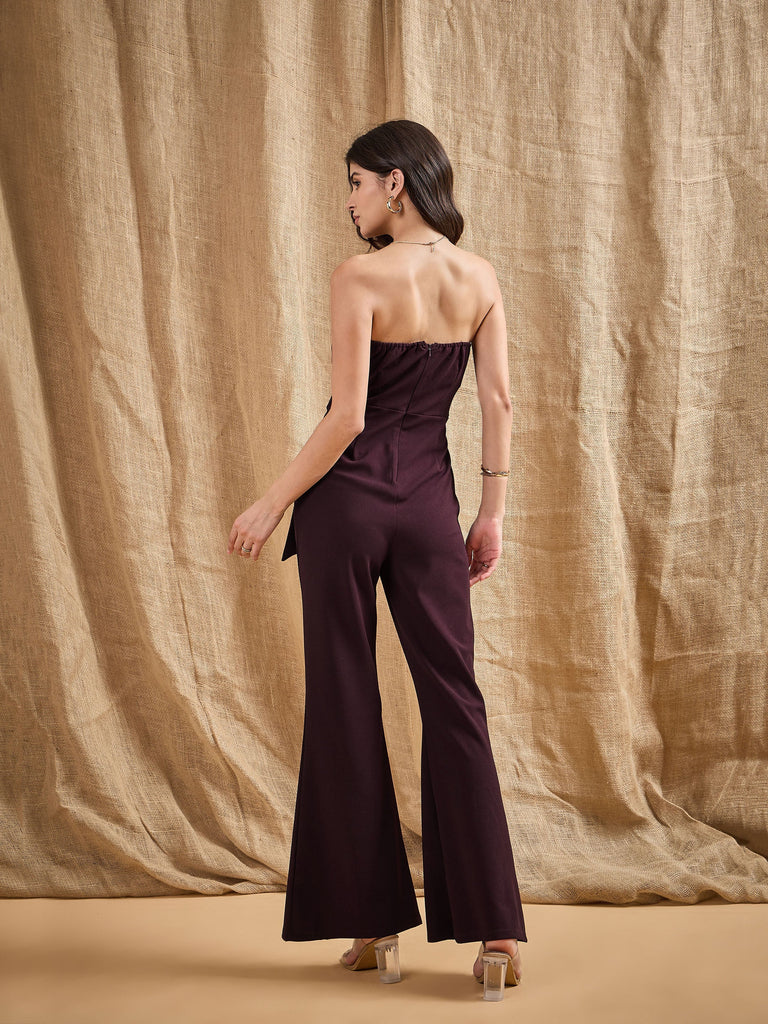 Women's Burgundy Solid Jumpsuit