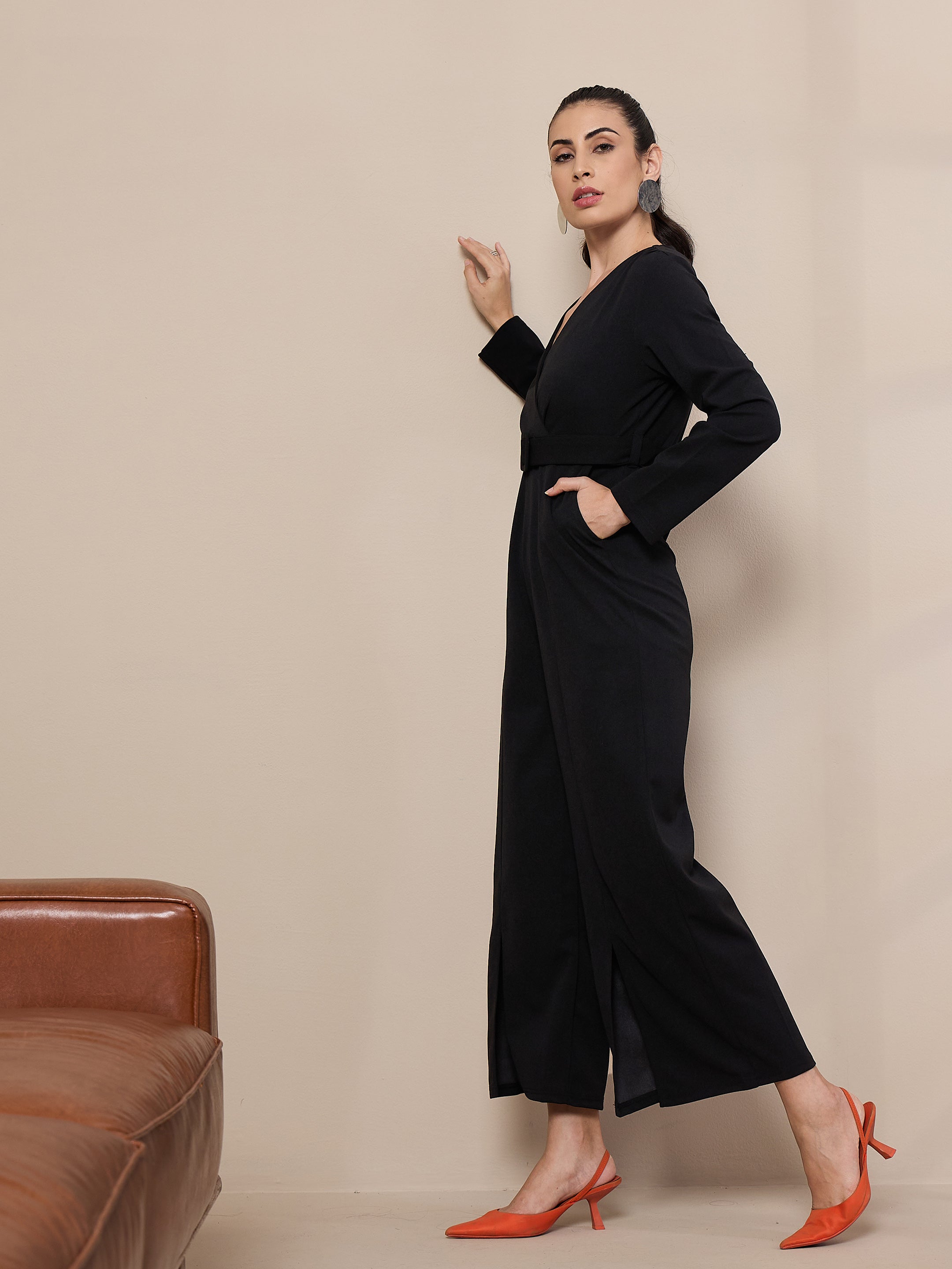 Women's Black Solid Jumpsuit - Sassafras