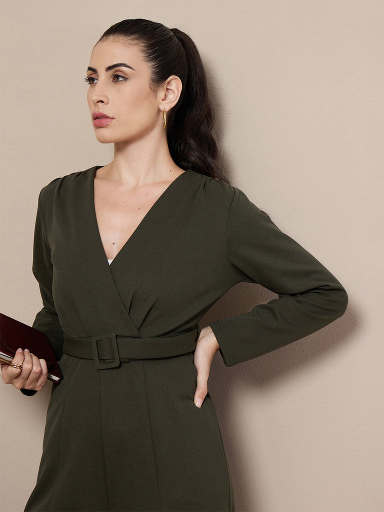 Women's Olive Solid Jumpsuit