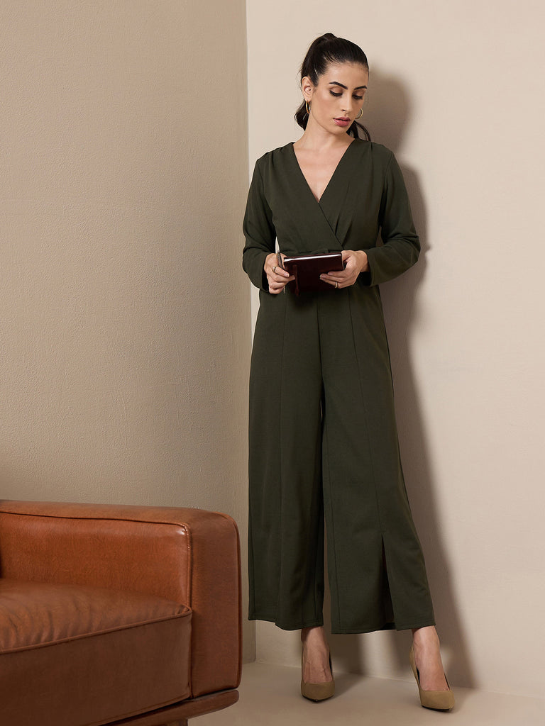 Women's Olive Solid Jumpsuit