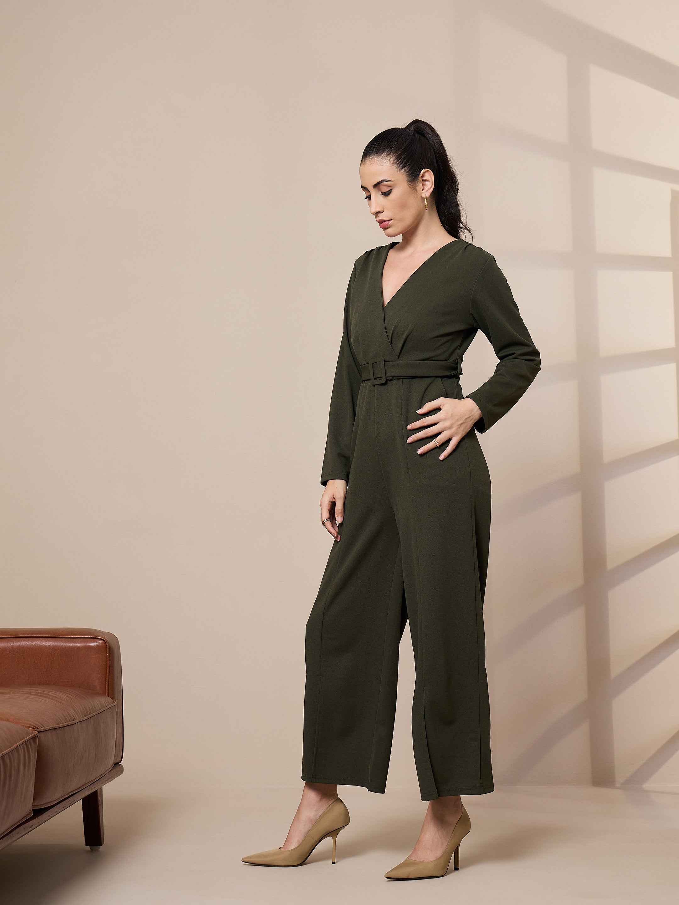 Women's Olive Solid Jumpsuit - Sassafras