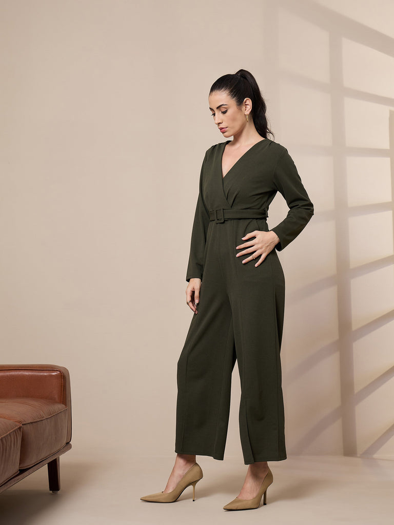 Women's Olive Solid Jumpsuit