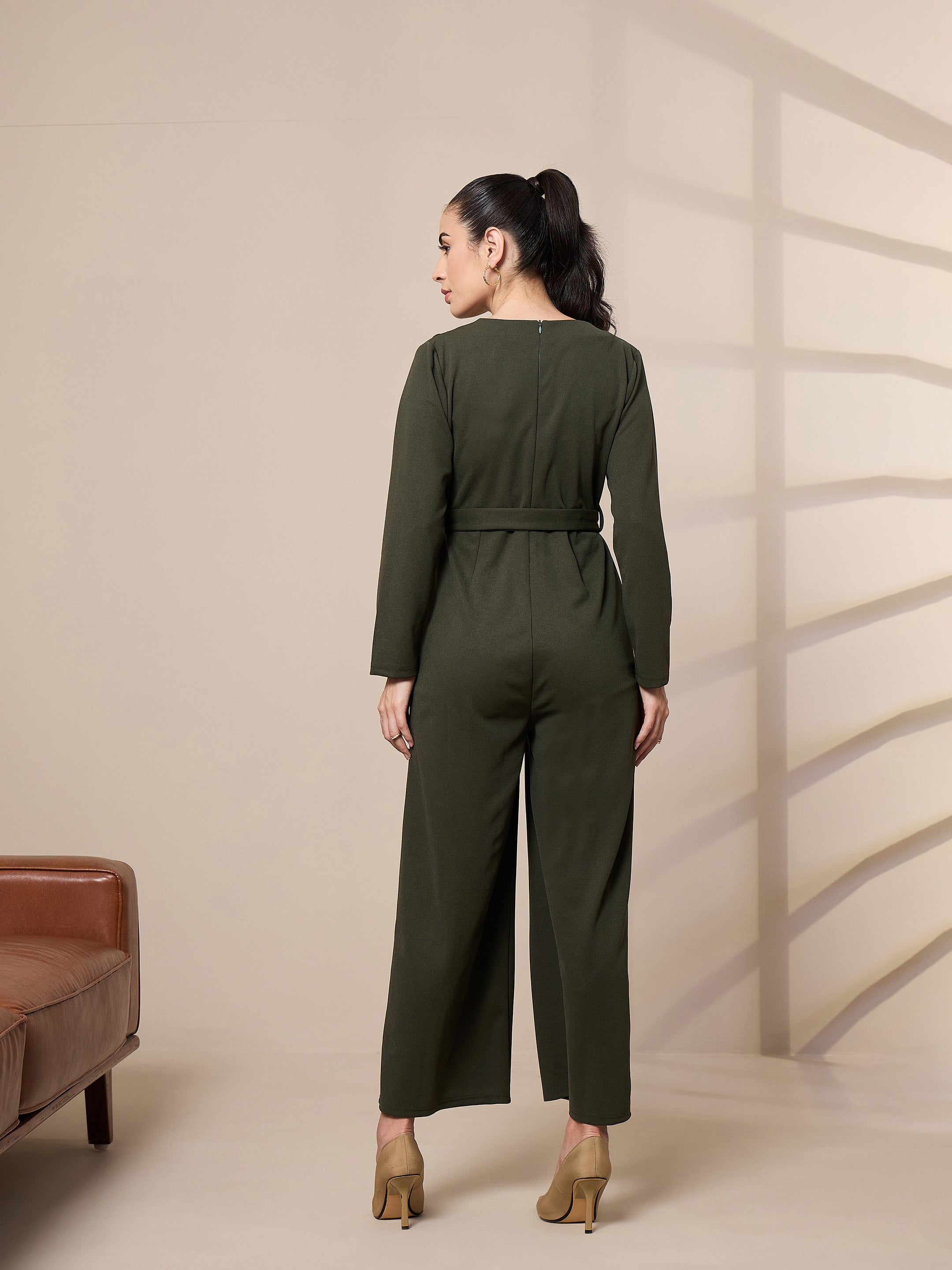 Women's Olive Solid Jumpsuit - Sassafras