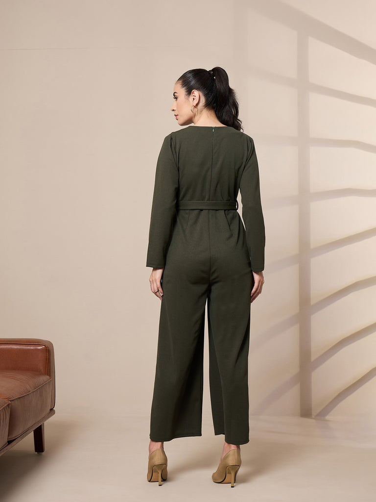 Women's Olive Solid Jumpsuit