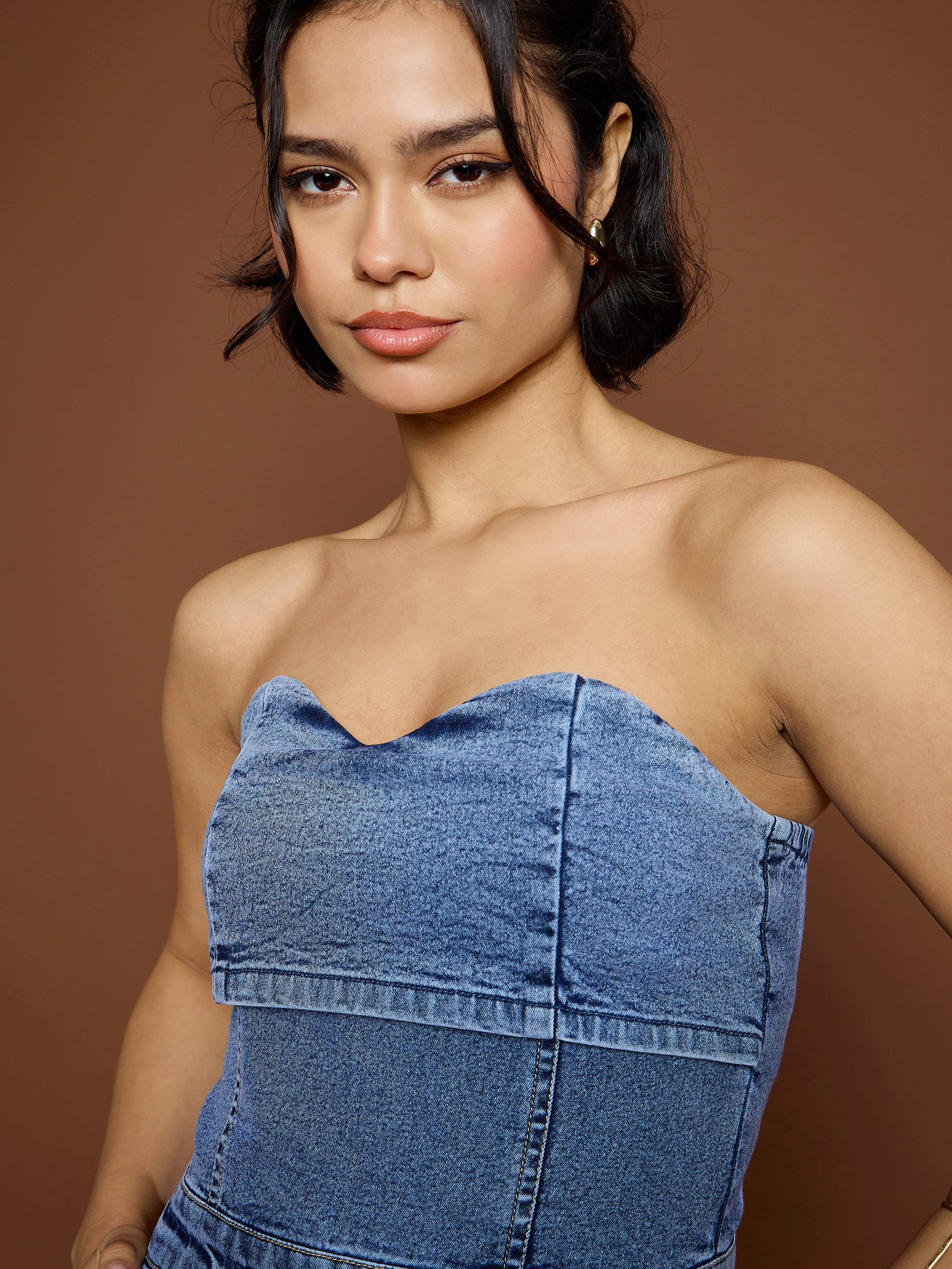 Women's Blue Blast Denim Off Shoulder Jumpsuit-SASSAFRAS