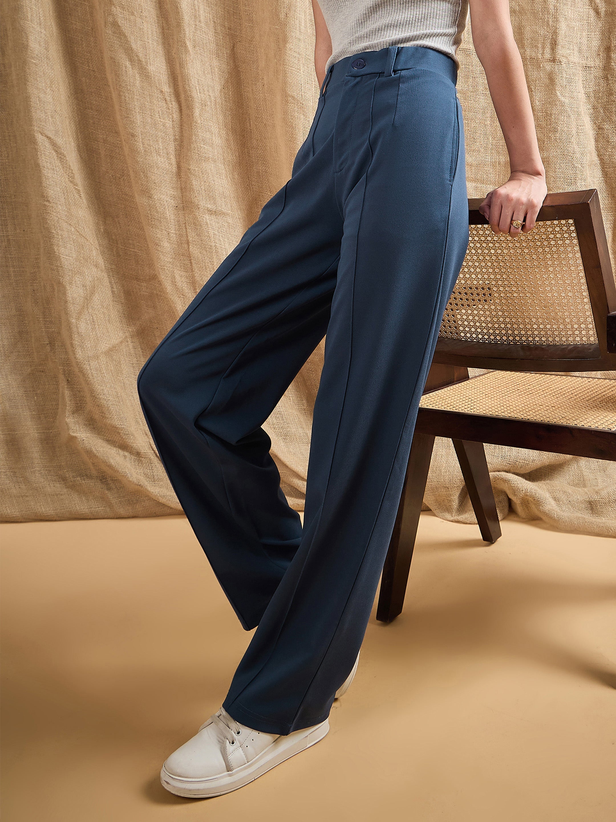 Women's Blue Solid Pant - Sassafras