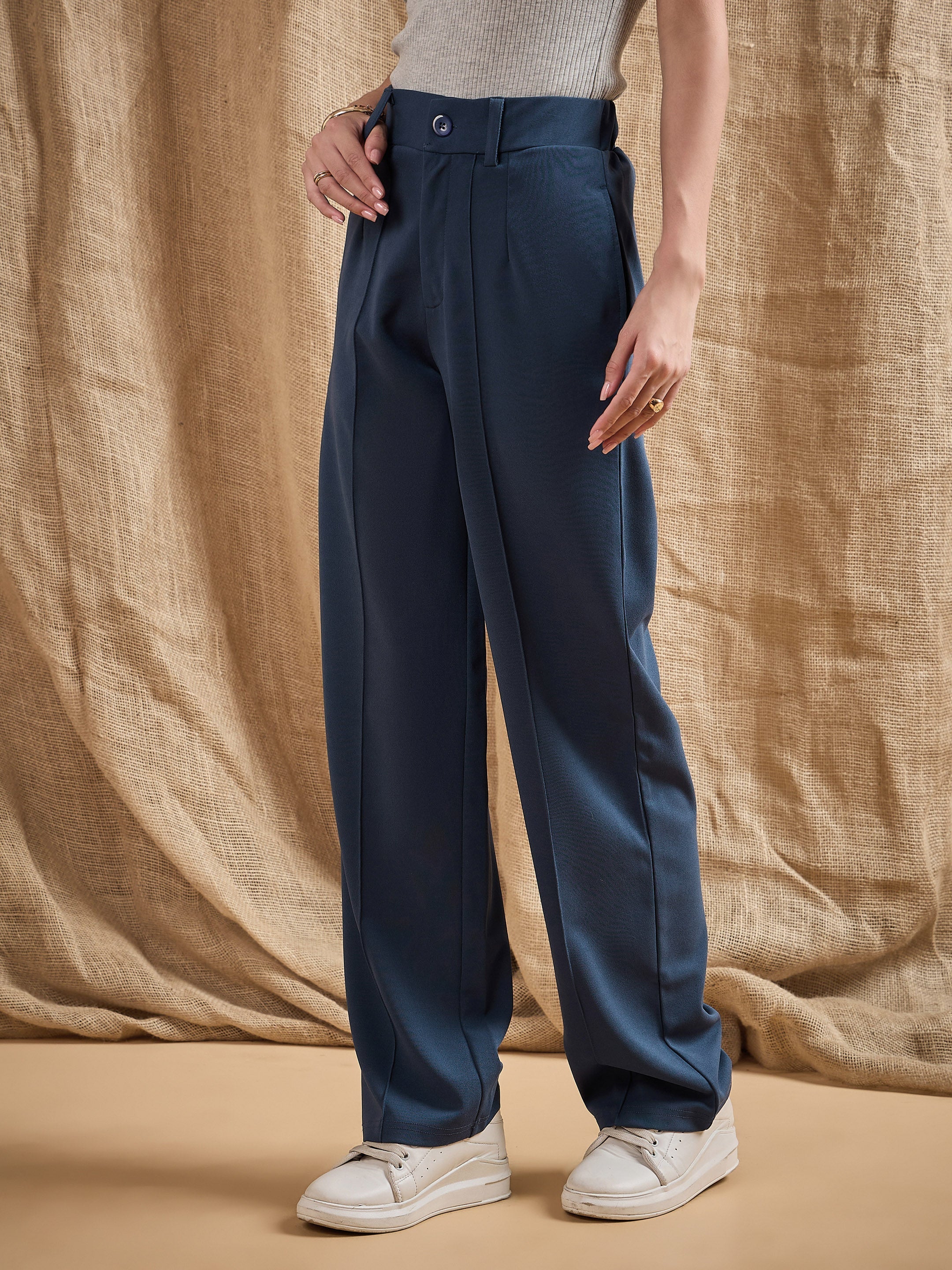 Women's Blue Solid Pant - Sassafras