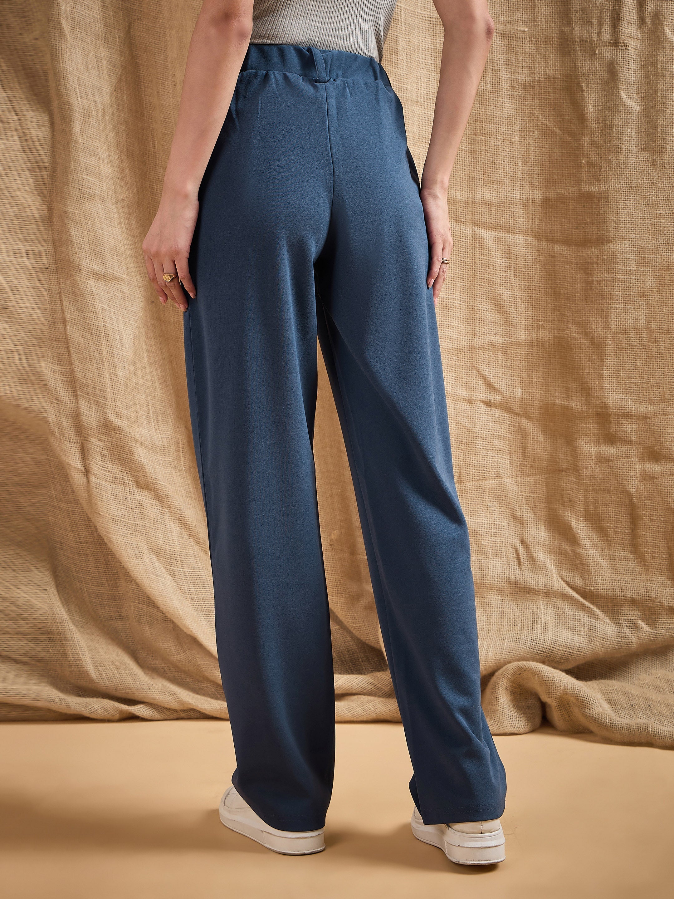 Women's Blue Solid Pant - Sassafras