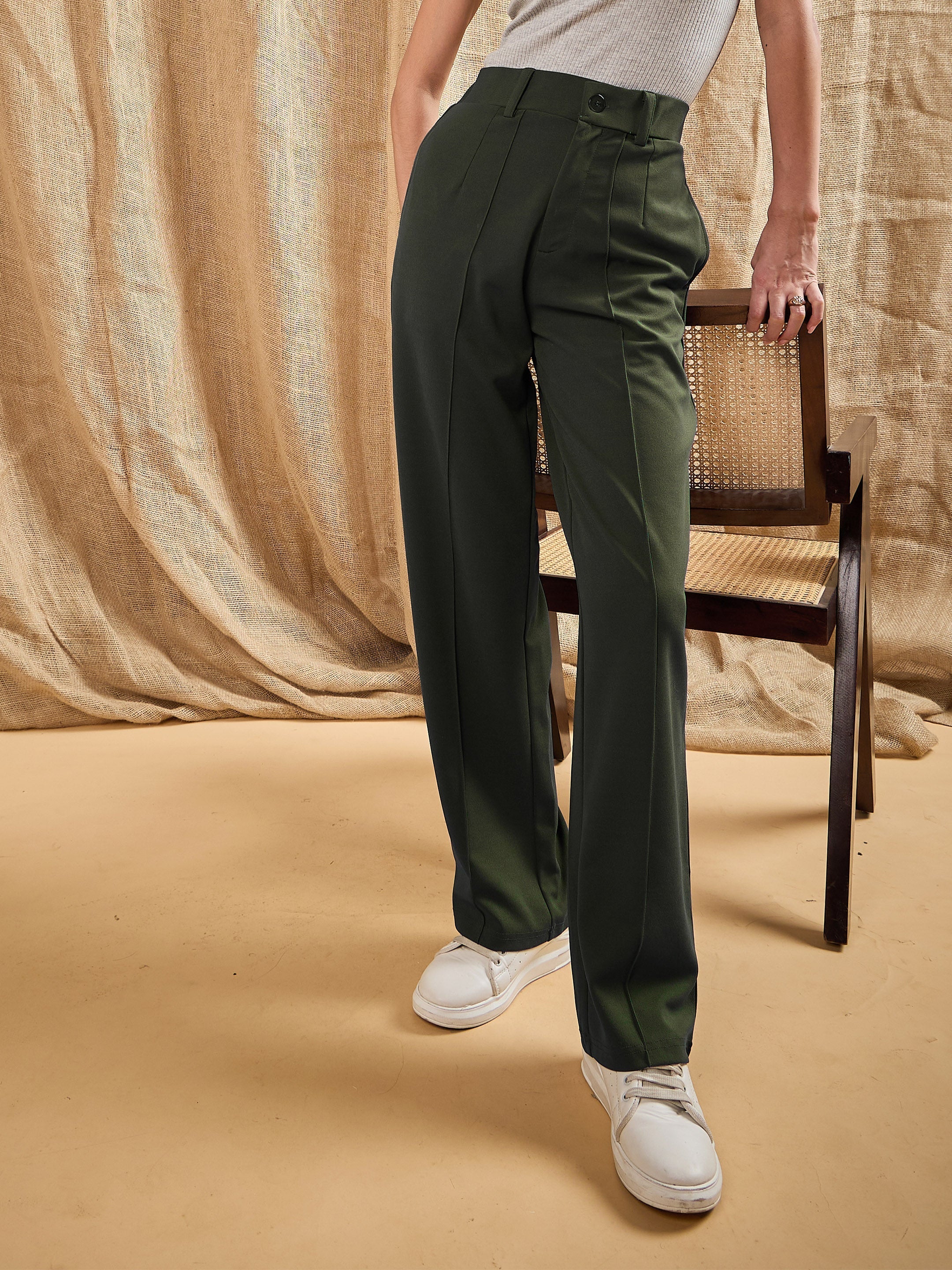 Women's Olive Solid Pant - Sassafras