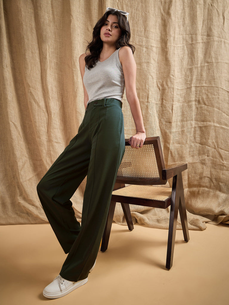 Women's Olive Solid Pant