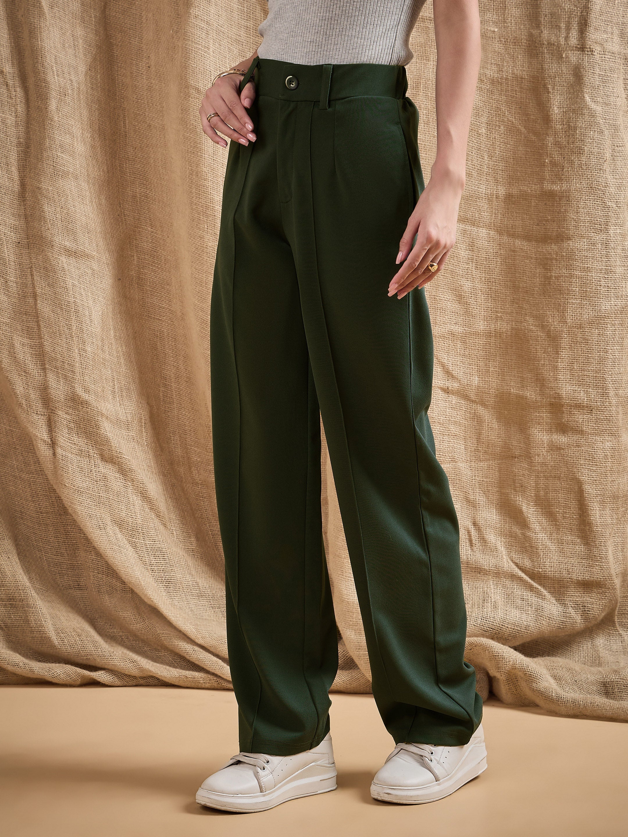 Women's Olive Solid Pant - Sassafras