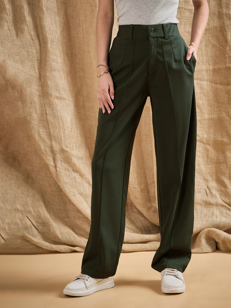 Women's Olive Solid Pant