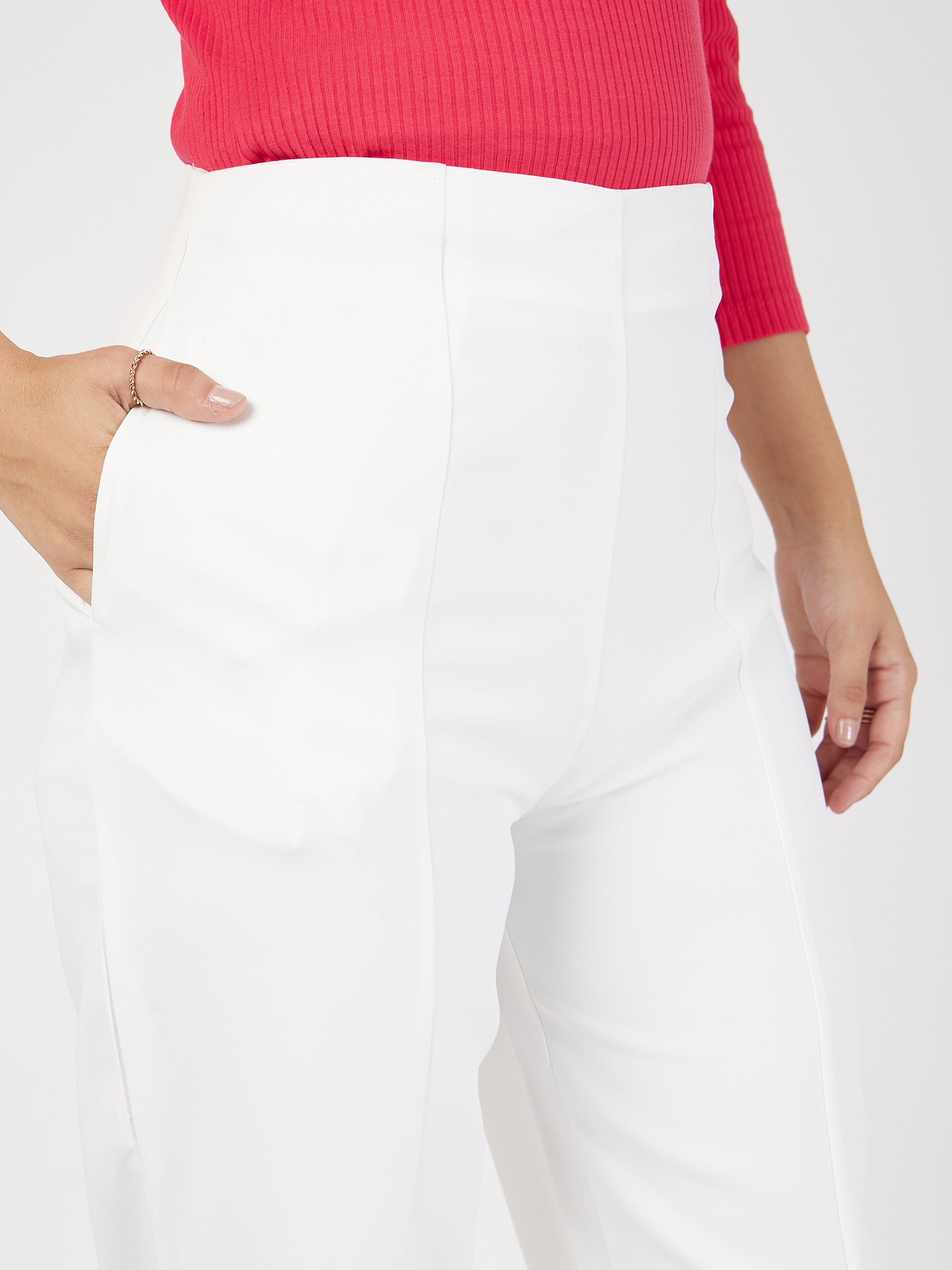 Women's White Front Darted Balloon Fit Pants - Lyush USA