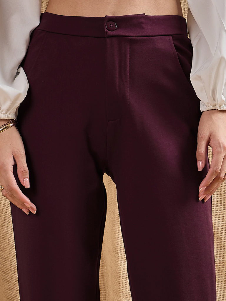 Women's Burgundy Solid Pant
