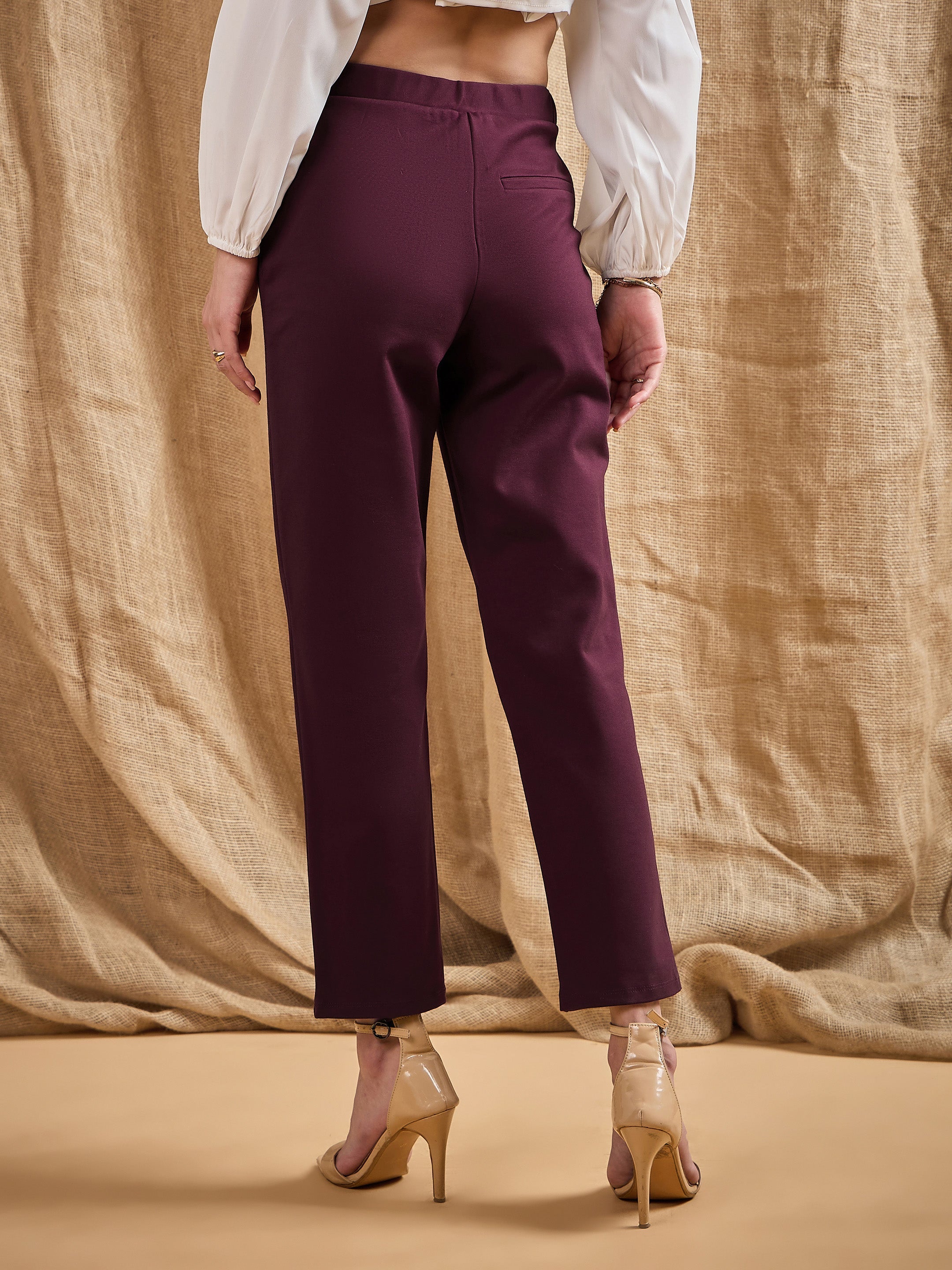 Women's Burgundy Solid Pant - Sassafras