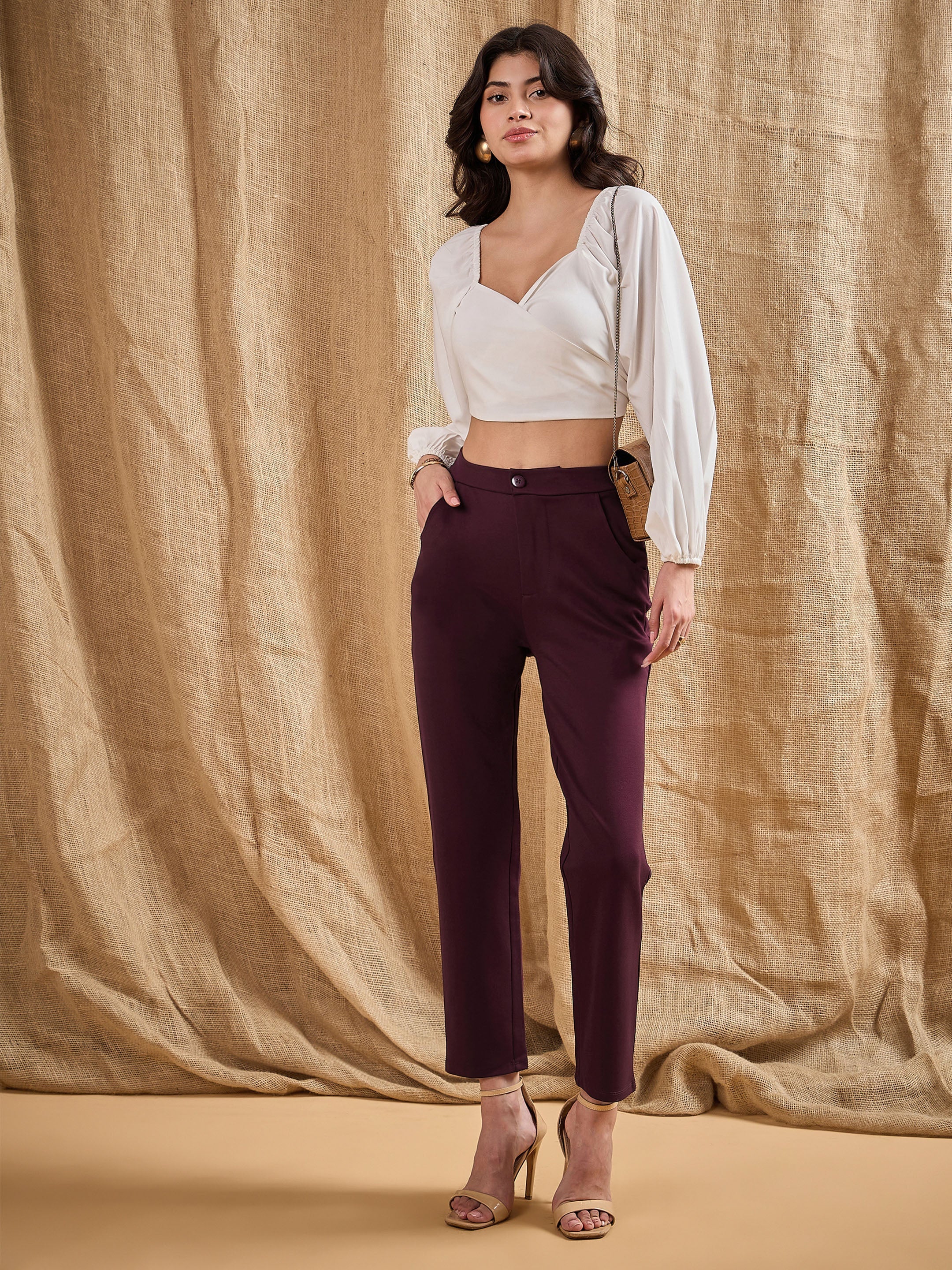 Women's Burgundy Solid Pant - Sassafras